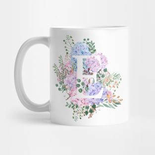 botanical monogram alphabet E hydrangea flowers Mug